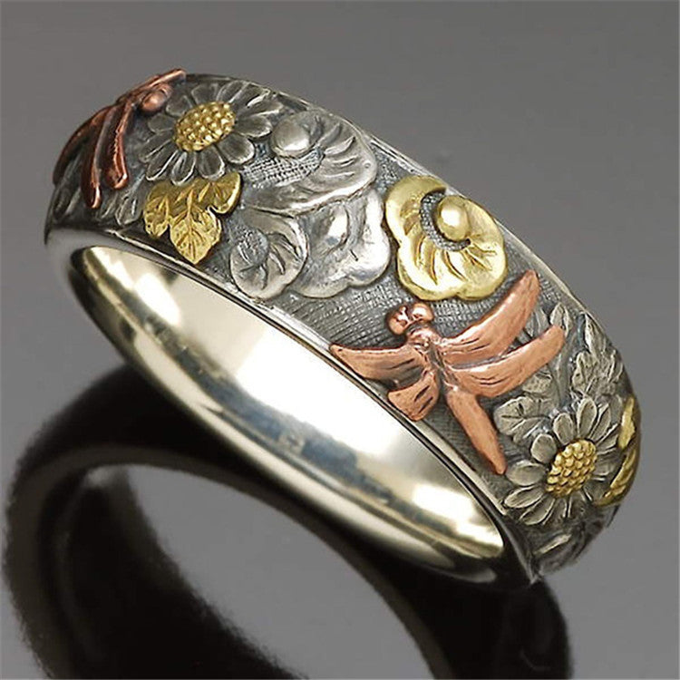 Vintage Flower Dragonfly Rings