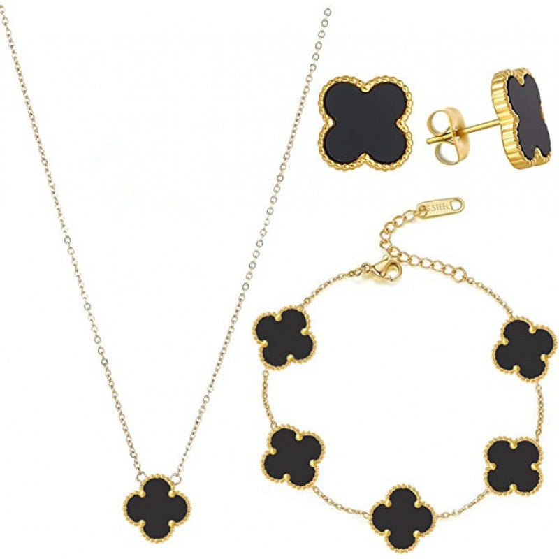Five-Leaf Clover 3-Piece Gold Jewelry Set