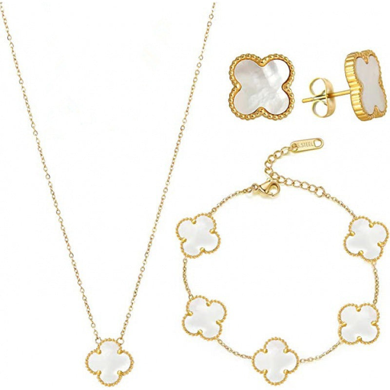 Five-Leaf Clover 3-Piece Gold Jewelry Set