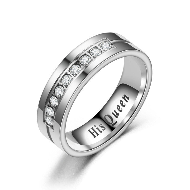 Titanium Romantic Couple Ring His Queen Her King