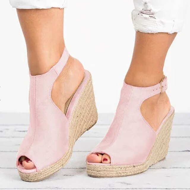 Suede Open Toe Cork Wedge Heels