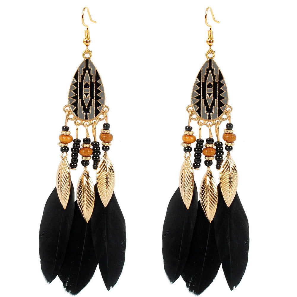 Bohemian Feather Drop Earrings