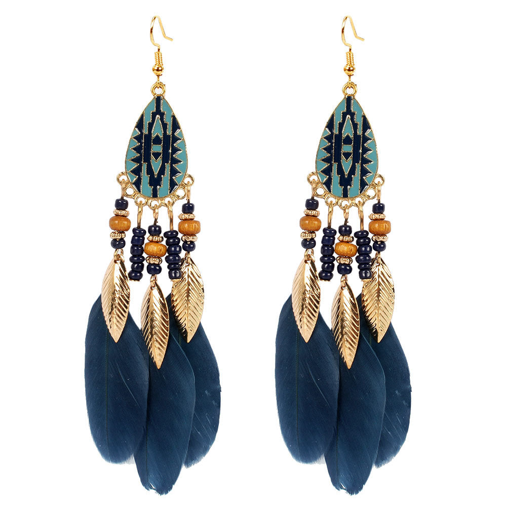Bohemian Feather Drop Earrings