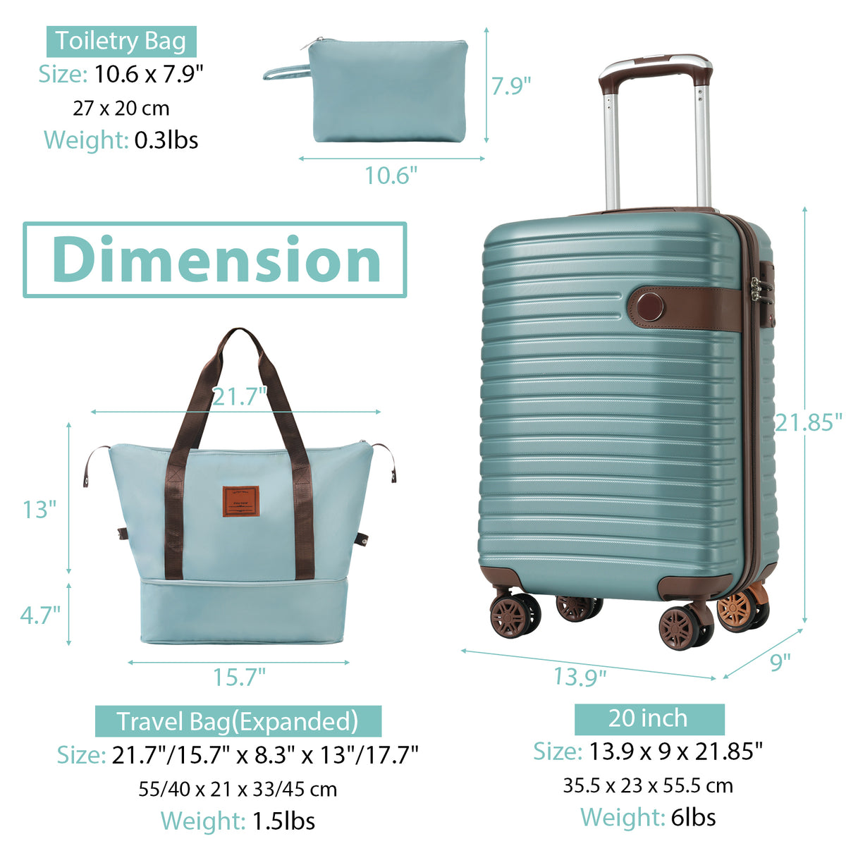 Luxe Traveler 3-Piece Airline Approved Carry-On Set in Blue