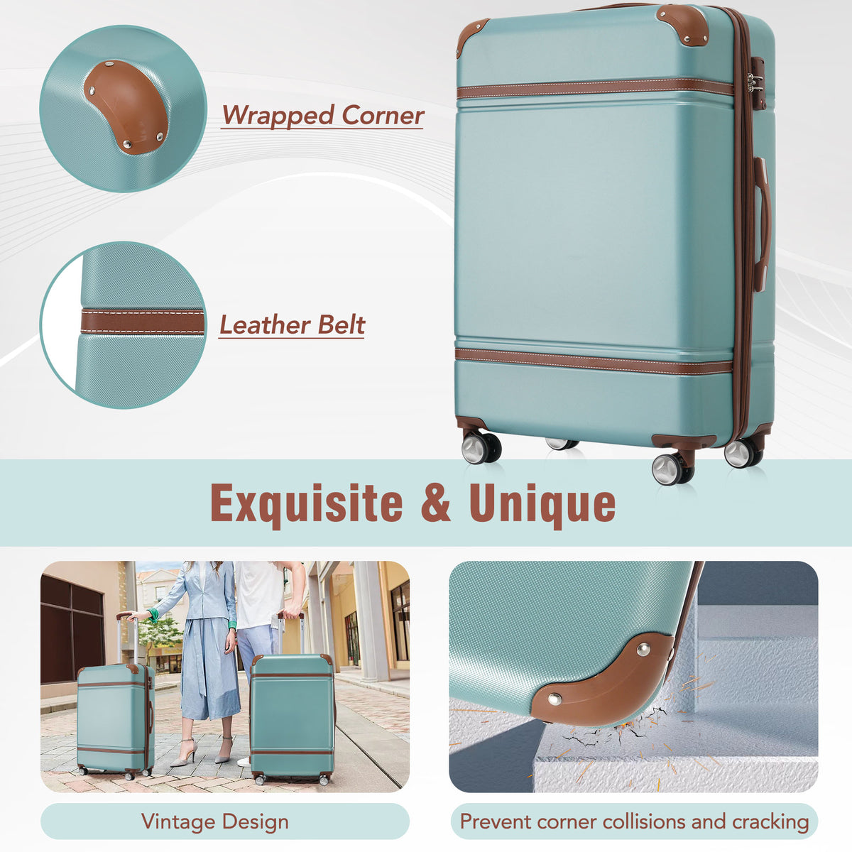 Luxe Traveler 3-Piece Hardshell Luggage Set with Cosmetic Case in Green