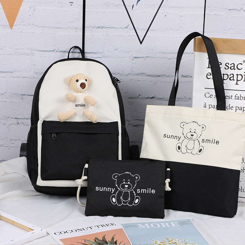 Bear backpack schoolbag three piece set