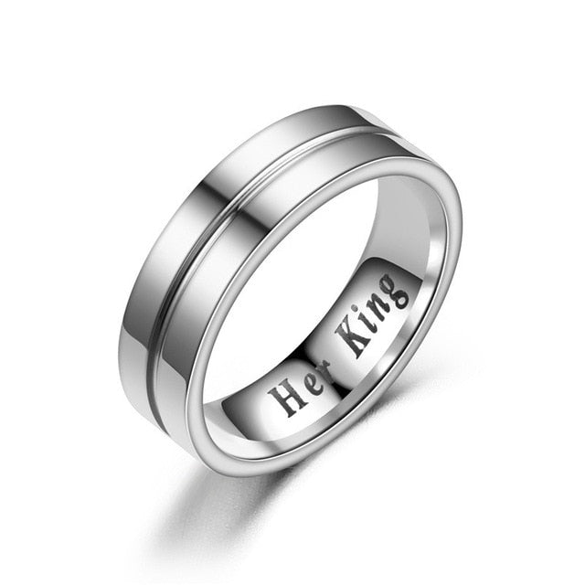 Titanium Romantic Couple Ring His Queen Her King