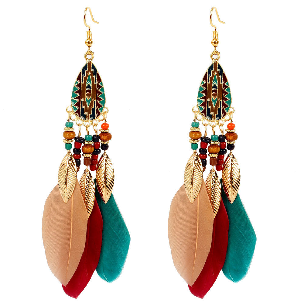 Bohemian Feather Drop Earrings