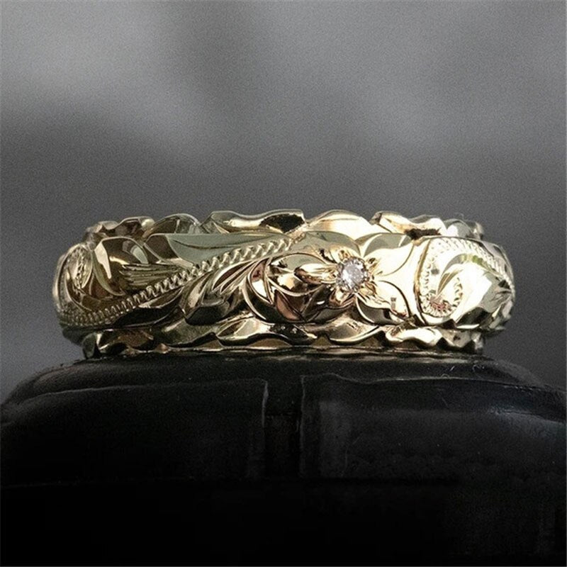 Vintage Gold Wedding Rings for Women Creative Rose Flower Promise