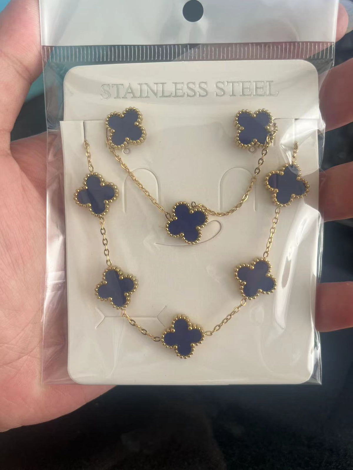 Five-Leaf Clover 3-Piece Gold Jewelry Set