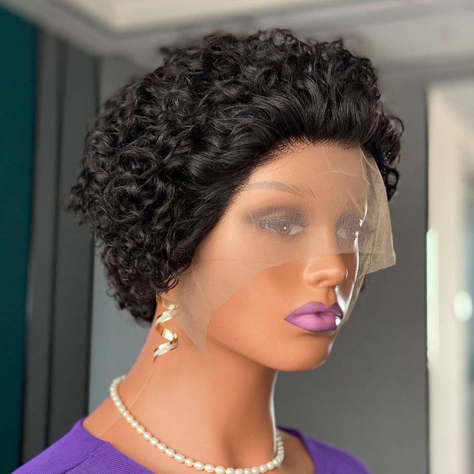 Curly Pixie Cut Lace Human Hair Wig