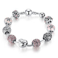 Silver Beaded Love Charm Bracelet