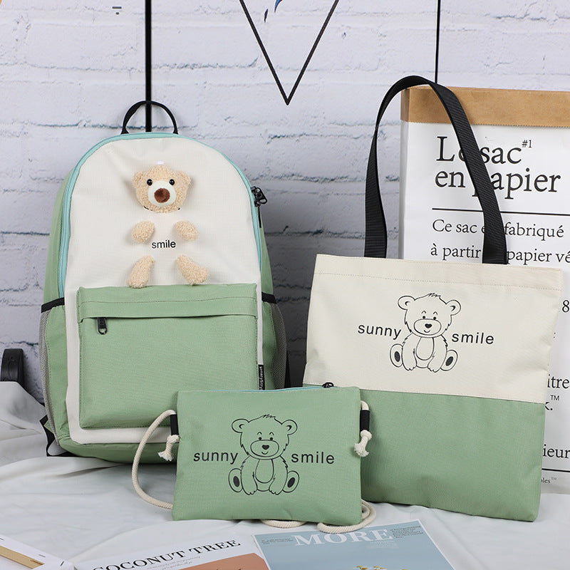 Bear backpack schoolbag three piece set