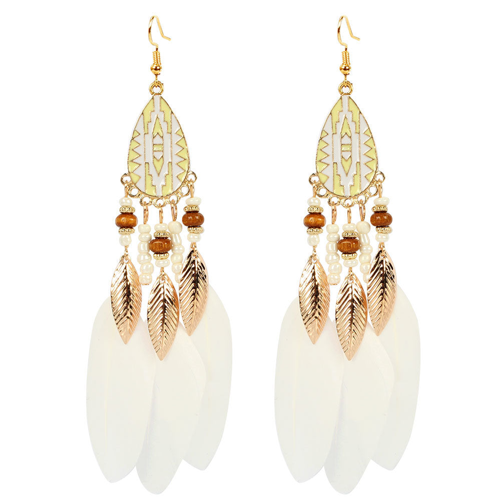 Bohemian Feather Drop Earrings