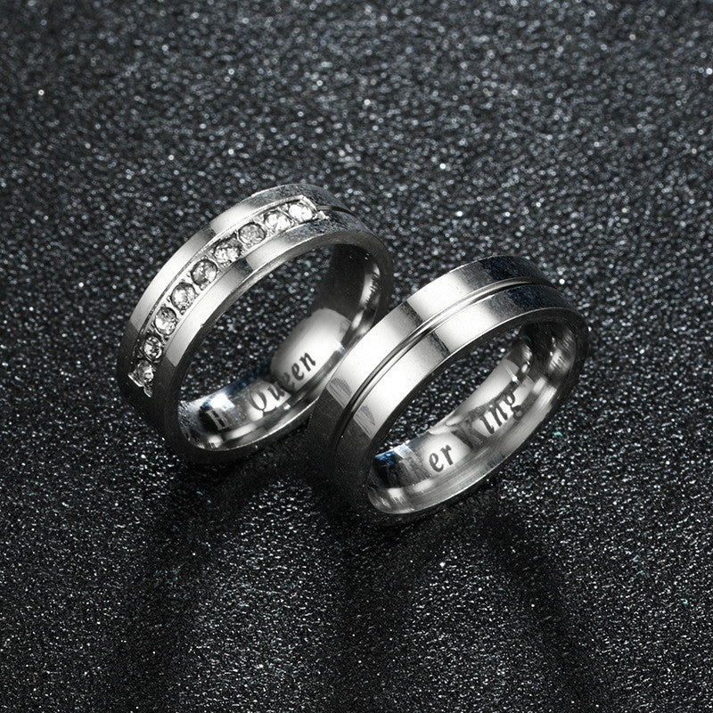 Titanium Romantic Couple Ring His Queen Her King