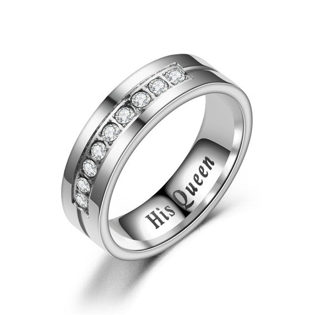 Titanium Romantic Couple Ring His Queen Her King