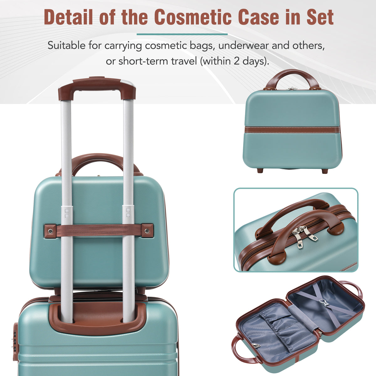 Luxe Traveler 3-Piece Hardshell Luggage Set with Cosmetic Case in Green