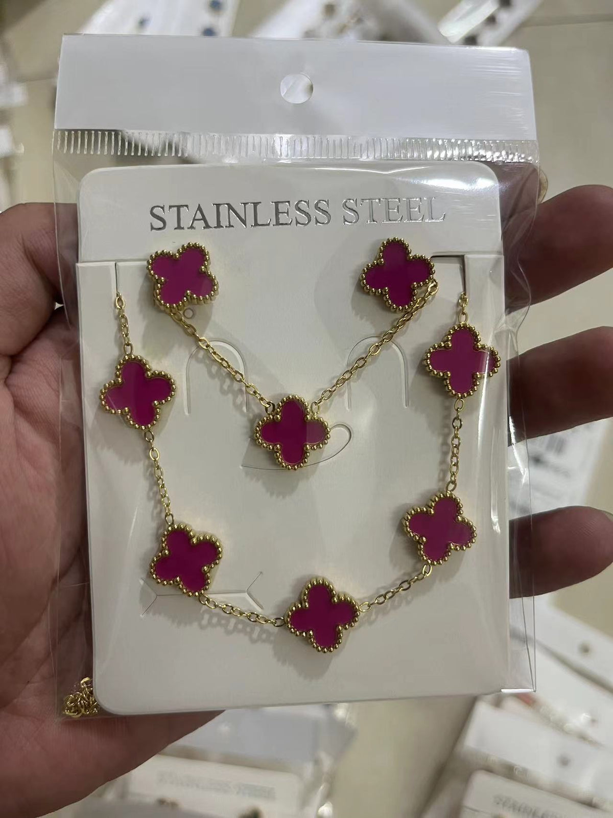 Five-Leaf Clover 3-Piece Gold Jewelry Set