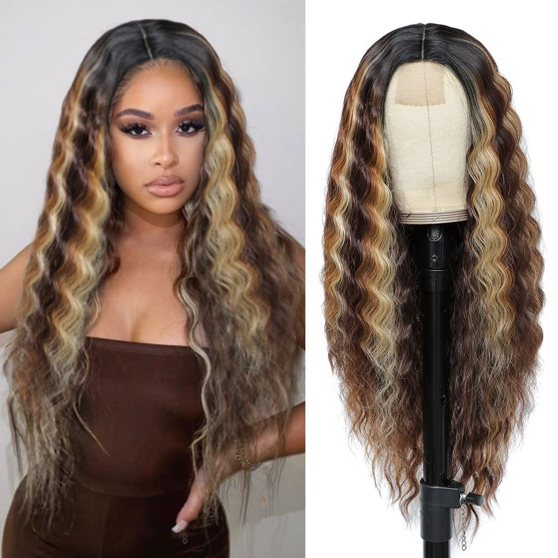 Deep Wave Long Curly Headband Lace Wigs