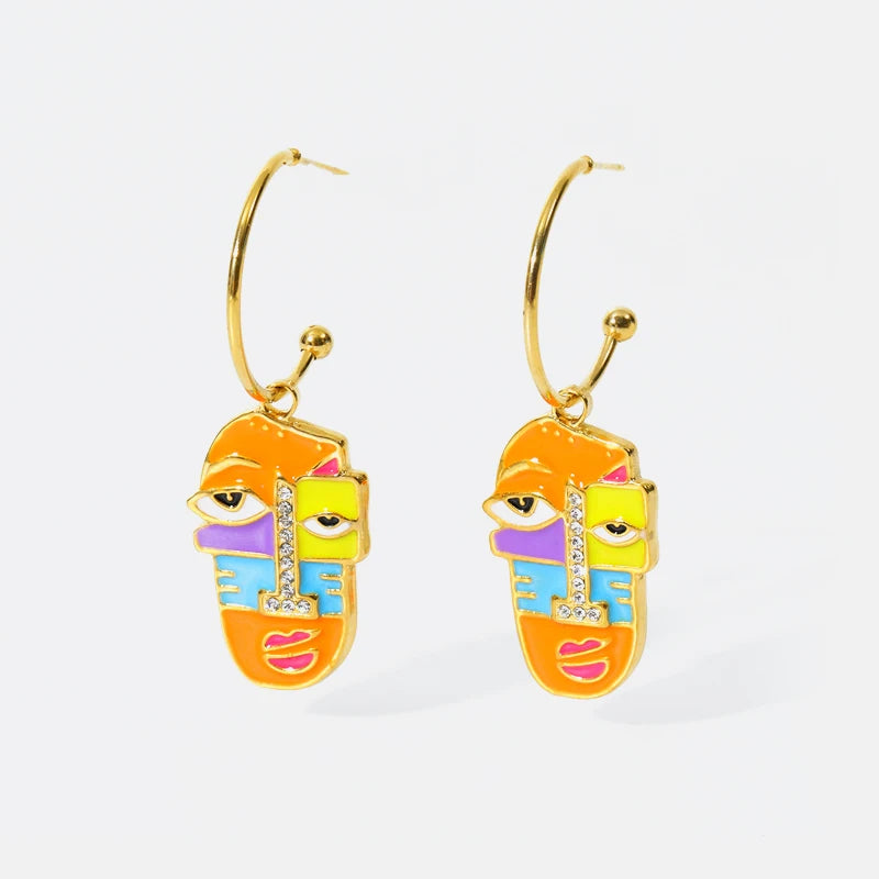 Stainless Steel Exaggerated Geometric Funny Face Drop Earrings For Women Girl Fashion Waterproof Ear Jewelry Gift