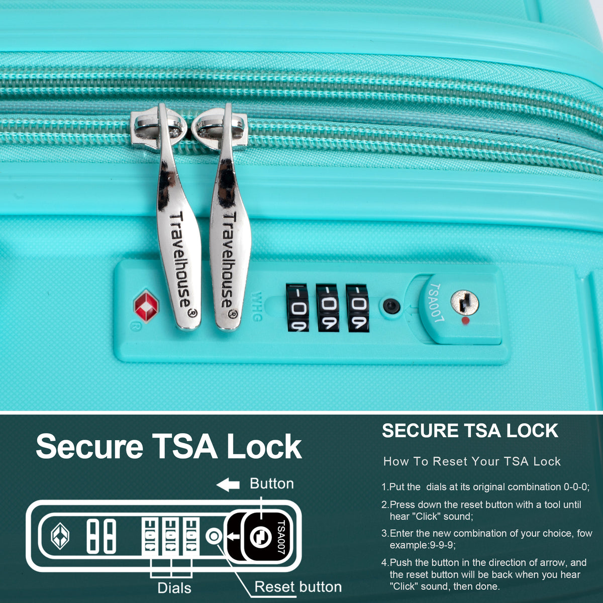 Luxe Traveler 3-Piece Hardshell Luggage Set in Lake Blue