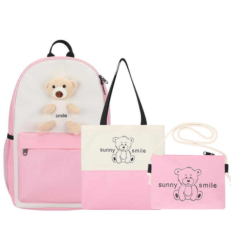 Bear backpack schoolbag three piece set