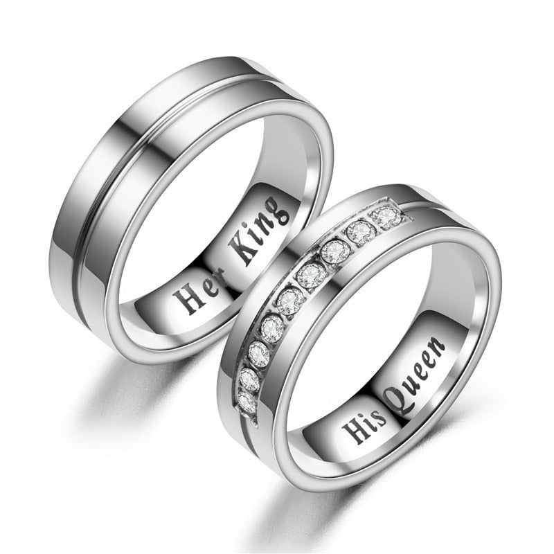 Titanium Romantic Couple Ring His Queen Her King