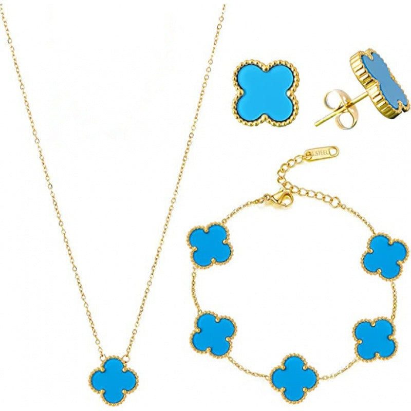 Five-Leaf Clover 3-Piece Gold Jewelry Set