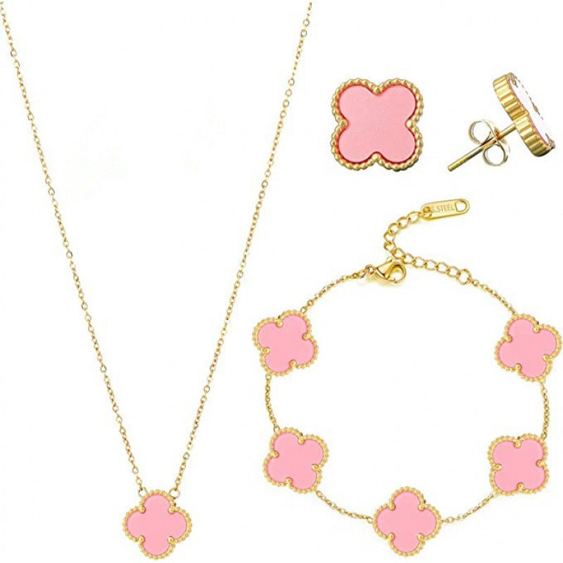Five-Leaf Clover 3-Piece Gold Jewelry Set