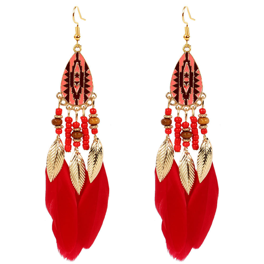 Bohemian Feather Drop Earrings