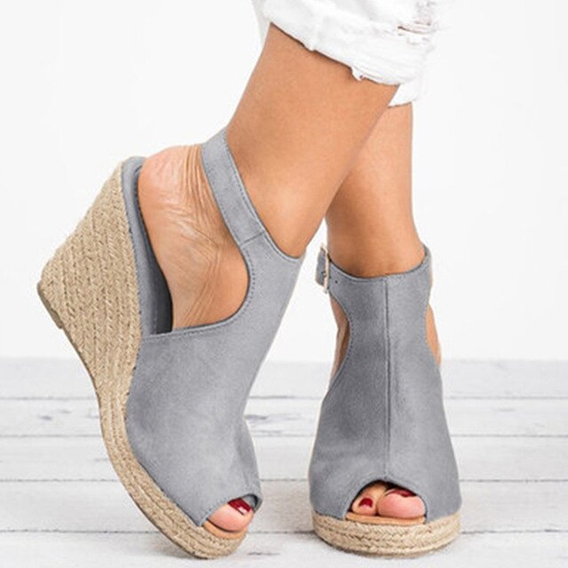 Suede Open Toe Cork Wedge Heels