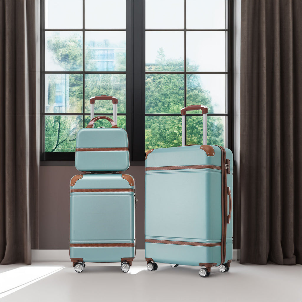 Luxe Traveler 3-Piece Hardshell Luggage Set with Cosmetic Case in Green