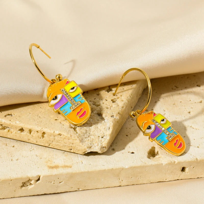 Stainless Steel Exaggerated Geometric Funny Face Drop Earrings For Women Girl Fashion Waterproof Ear Jewelry Gift