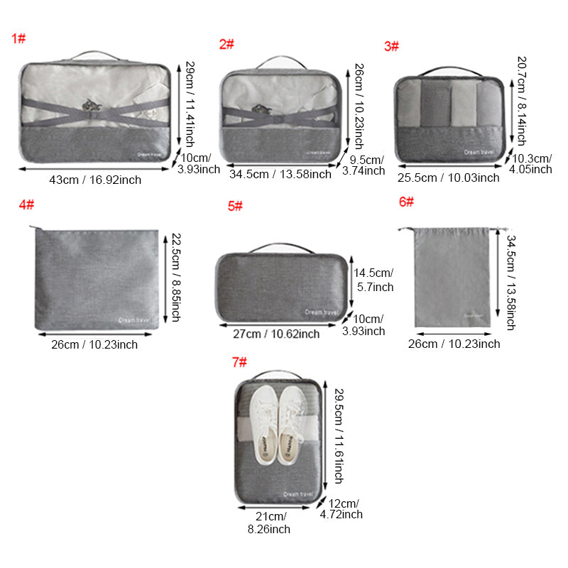 Waterproof Travel Tote 7 Pieces One Set Packing Cube