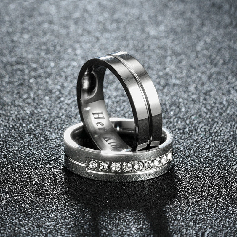 Titanium Romantic Couple Ring His Queen Her King