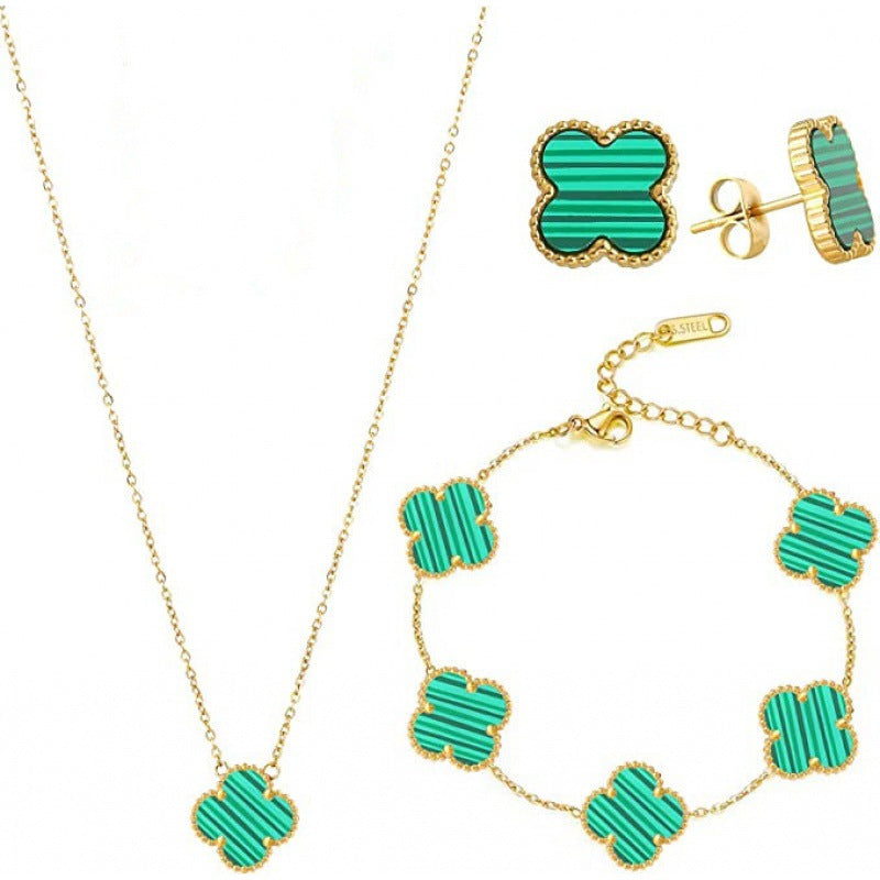 Five-Leaf Clover 3-Piece Gold Jewelry Set