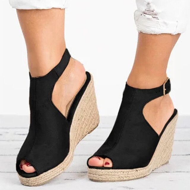Suede Open Toe Cork Wedge Heels