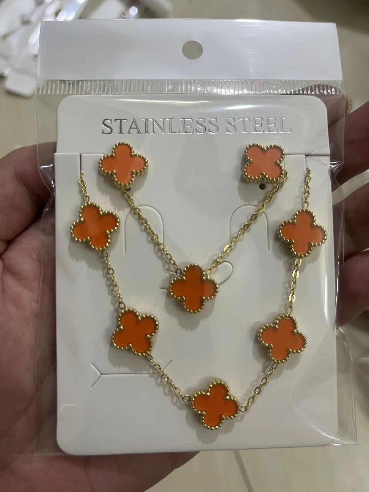 Five-Leaf Clover 3-Piece Gold Jewelry Set
