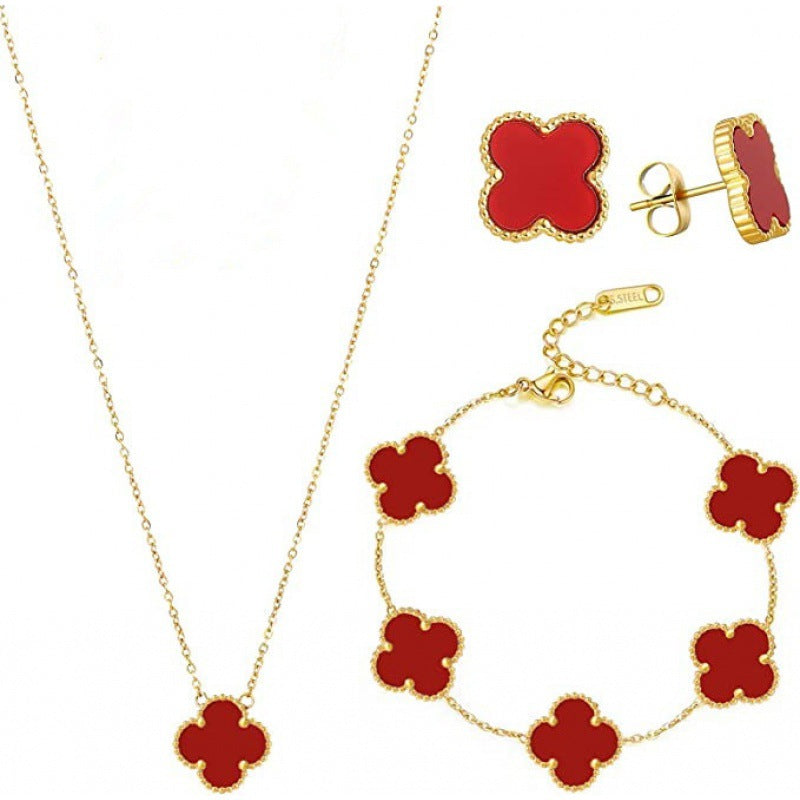 Five-Leaf Clover 3-Piece Gold Jewelry Set