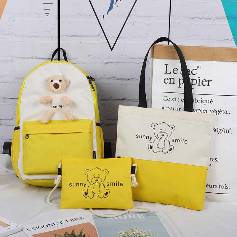 Bear backpack schoolbag three piece set