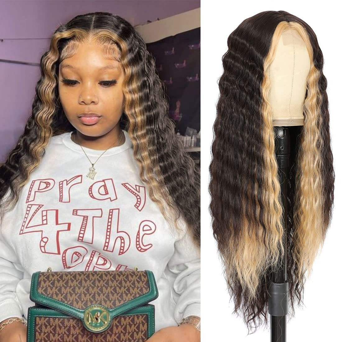 Deep Wave Long Curly Headband Lace Wigs
